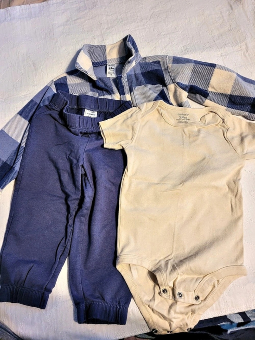 Carter's Baby 3M Blue & Cream Plaid Matching Set
